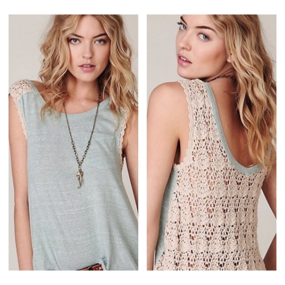 Free People Grey Front Knit Back Crochet Tank Top